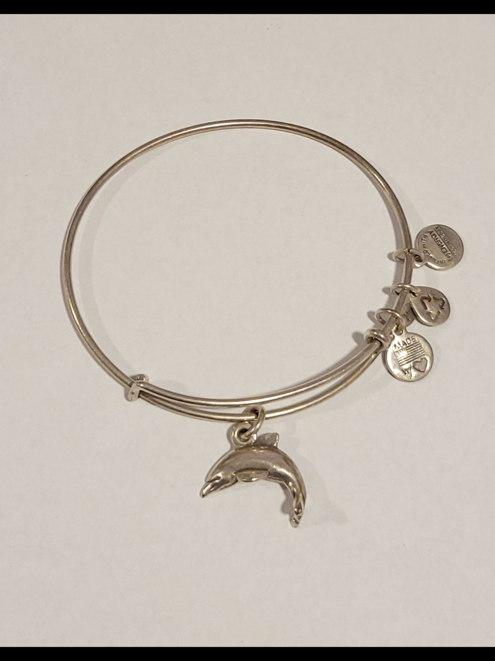 Alex and Ani Silver Dolphin Charm Bangle Bracelet